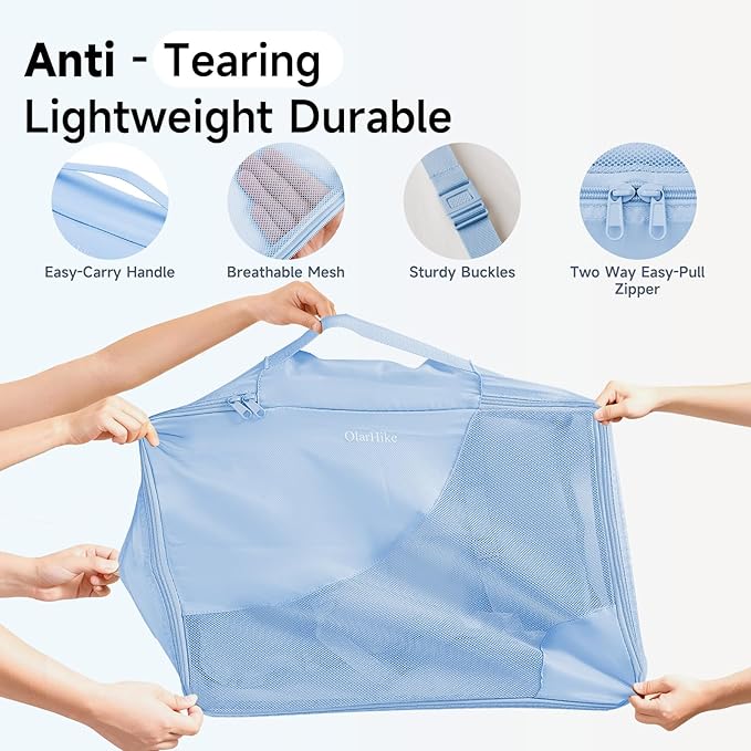 11 Set / 9 Set Packing Cubes for Travel,Gifts for Women Mom Kids,TSA Approved Bags for Makeup, Cosmetic, Toiletry, Organizers for Suitcase Carry On,Cruise Essentials Airplane Accessories,Light Blue