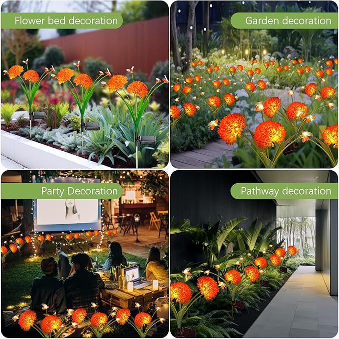 Solar Garden Lights, 4 Pack Solar Swaying Bee Lights with Flowers, Waterproof Firefly Light Outdoor for Garden Patio Yard Pathway Fall Decoration Gifts for Women Mother's Day