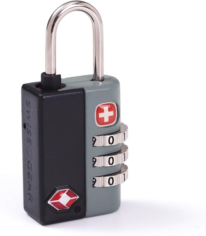 SwissGear TSA-Approved Travel Sentry Combination Luggage Lock with Resettable Combo and Inspection Indicator, Black, One Size