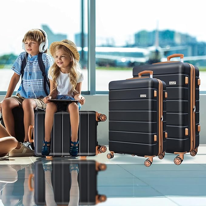 Explorer Lightweight Hardshell 20% Expandable 3-Piece Luggage Set with TSA Lock, Double Spinner Wheels, and Carry-On Suitcase,Black Umber