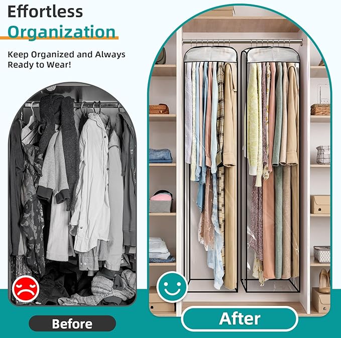 LANDNEOO 6 Pack Clear Garment Bags for Hanging Clothes with Zippers on Double Sides - 10'' Clothes Storage for Coat, Dress, and Fur in Closet - 60'' Long Suit Bags