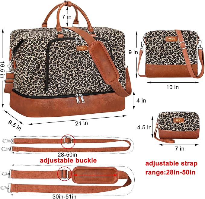 Travel Weekender Bag for Women, 21" Overnight Bag with Shoe Compartment 50L Large Travel Duffel Bag Carry On Tote for Weekend, Overnight, Business Trips, Water Resistant