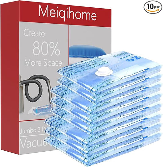 Vacuum Storage Bags, Small Space Saver Sealer Bags, Airtight Compression Bags for Clothes, Pillows, Comforters, Blankets, Beddings, Pack of 10