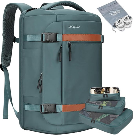 42L Travel Backpack with 4 Packing Cubes, TSA Friendly Flight Approved Carry-On Bag, Water-Resistant Business Backpack for Men Women, Fits 17.3" Laptop (Army Green)