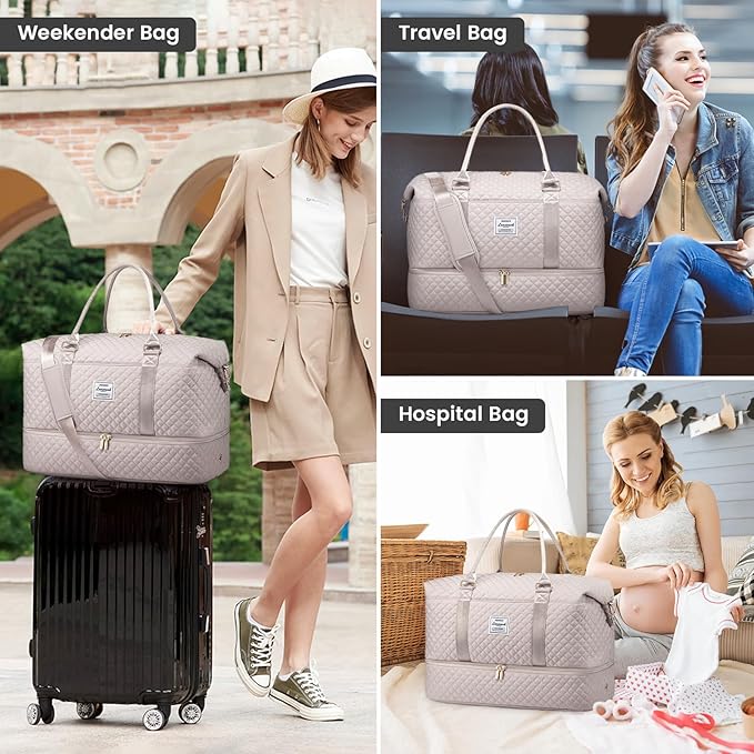 LOVEVOOK Travel Duffle Bag,Weekender Bags for Women with Shoe Compartment，Carry on Overnight Bag with Toiletry Bag,Gym Duffel Bag with Wet Pocket, Hospital Bags for Labor and Delivery