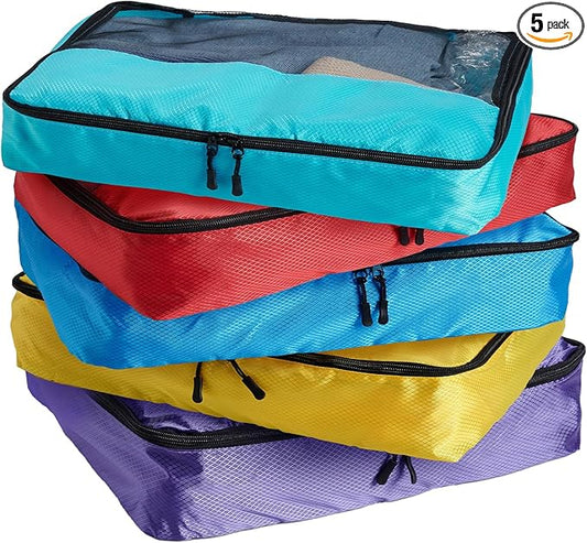 Packing Cubes Travel Storage Set, 5 Piece Luggage Organizer Bags, Multi-Color Compression Bags for Clothes, 15.7x12.2x3.9 Inch