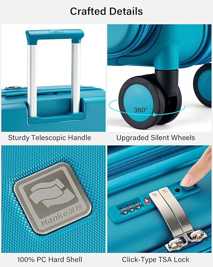 Hanke Hardside Expandable Large Checked Luggage, 28 Inch Top Opening Trunk Luggages with Spinner Wheels, All-PC Hard Shell Suitcase, Lightweight TSA Approved (Caribbean Blue, 120L)