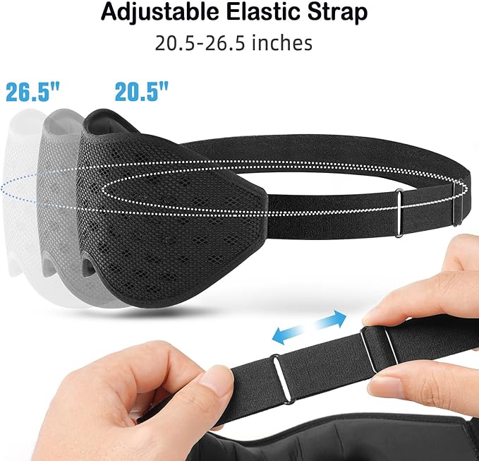 LitBear Breathable Sleep Mask, 3D Eye Mask Sleep for Side Sleepers Women Men, Light blocking Sleeping Mask with Adjustable Strap, Soft Lightweight Eye Cover for Travel, Night Work, Nap, Office - Black