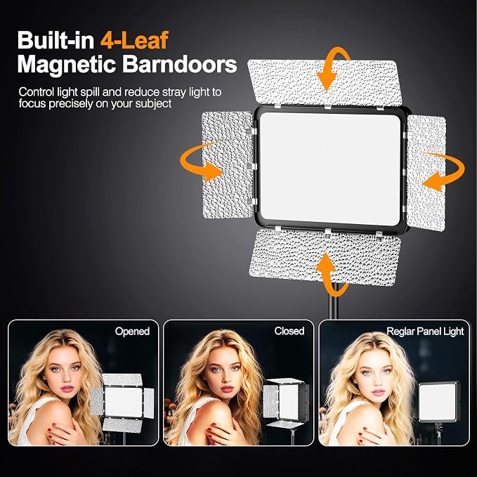 EMART 1-Pack LED Video Light Kit with Phone Holder & Barndoor | 2800-7000K Dimmable Studio Lights, 73'' Streaming Light for Video Recording, YouTube, Vlog, Photography, Content, Podcast