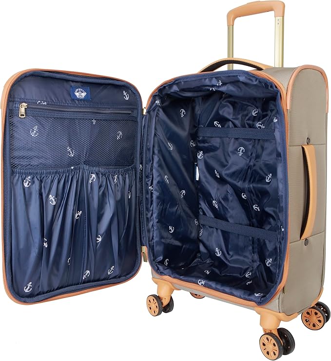 Dockers Seahorse Softside Expandable 8-Wheel Spinner Travel Checked Luggage, 24-Inch, New British Khaki