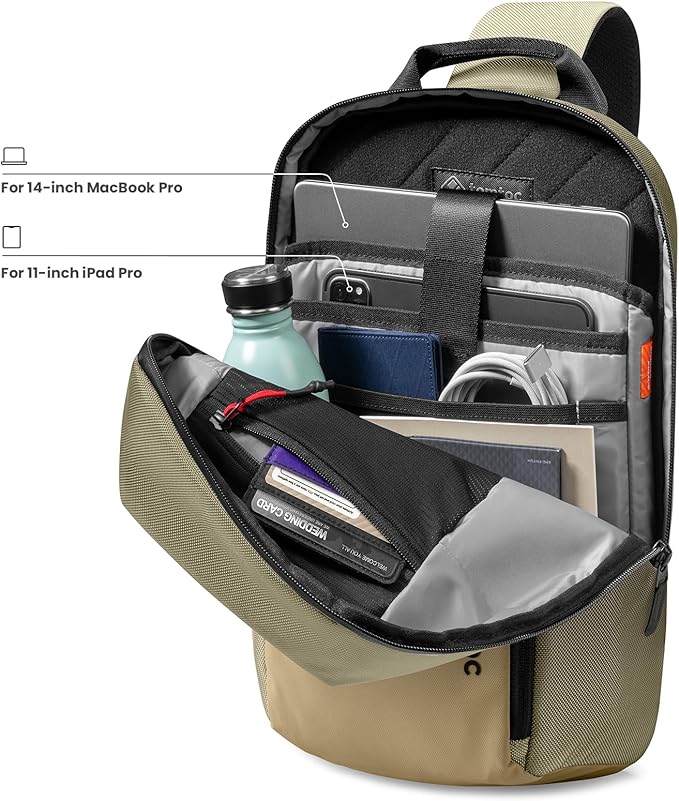 tomtoc 7L Sling Backpack Crossbody Bag for Men Women, EDC Daypack Chest Shoulder bag for 14-inch MacBook Pro M5 Pro/Max, 13" MacBook Air, 13" iPad Air M4/Pro M5, Organized, Daily Use, Work, Travel-S