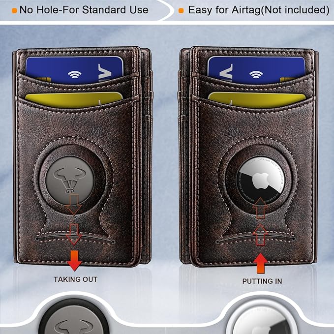 BULLIANT Men Airtag Wallet,Slim Wallet Money Clip Card Holder Magnetic Closure 12 Cards in Front Pocket RFID Blocking