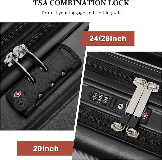 Merax Luggage Sets 5 Piece with Half-opening, Hardside 20" Carry On Suitcase Set with USB Port,Lightweight Travel 24" 28" Luggage with Bags TSA Locks Double Spinner Wheels,Black