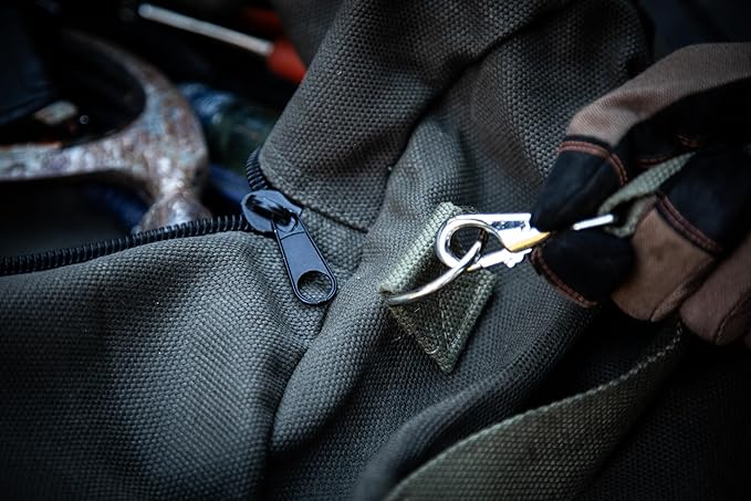 Waxed Canvas All Purpose Military Style Duffle Bag, Water-Resistant, Adjustable Strap, Fully Lined, Double Zipper Closure, heavy Duty, Olive Green