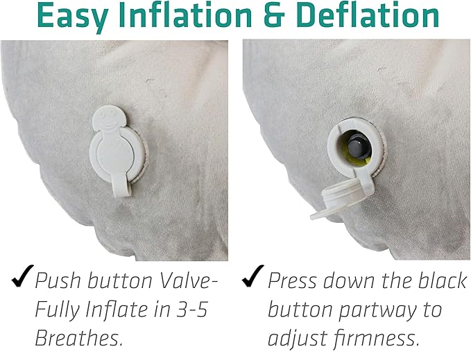 TREKOLOGY Inflatable Neck Pillow for Travel – Compact Ultralight Air Pillow with Button Inflation & Quick Deflate – Dual-Fabric Neck Support Cushion for Airplane, Car, Train, Bus