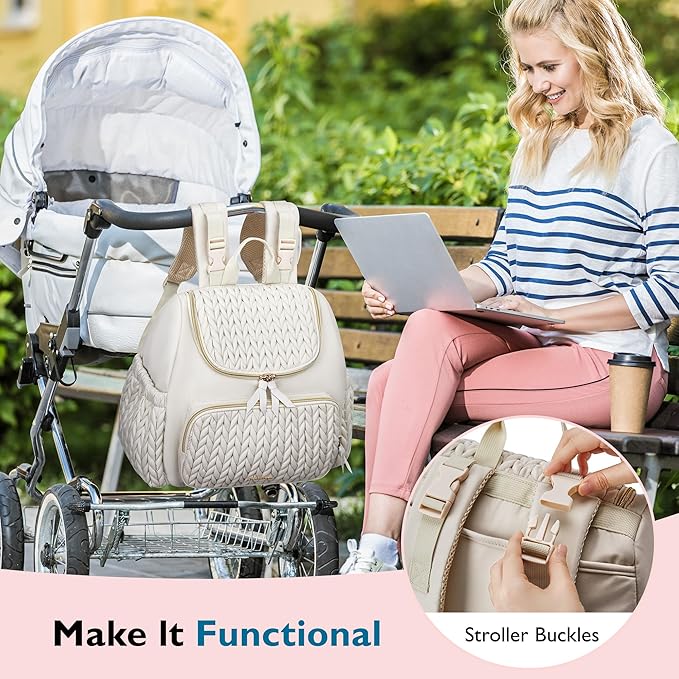mommore Diaper Bag Small Diaper Backpack Stylish Toddler Baby Mini Maternity Bags Travel Backpacks with Insulated Pockets, Changing Pad, Stroller Straps