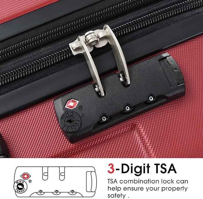 28 Inch Checked-Large Luggage, Lightweight ABS Hard Shell Suitcase with Spinner Wheels, Expandable Travel Luggage with Combination Lock & Side Hooks for Men Women (Red., 28)