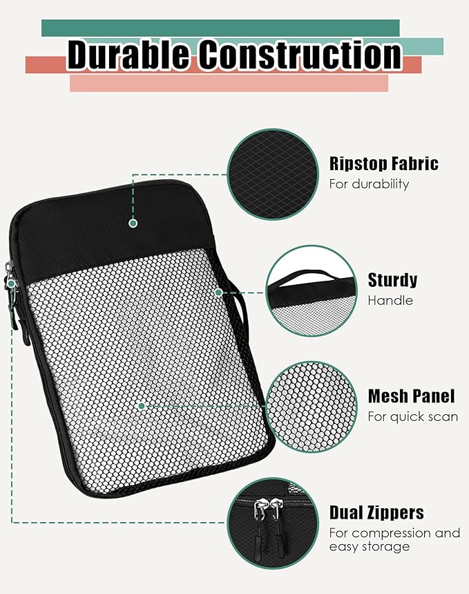 4-Piece Packing Cubes Travel Accessories Set for Suitcases - Luggage Organizer Bags with Double Zipper - Mesh Top - Medium - Black