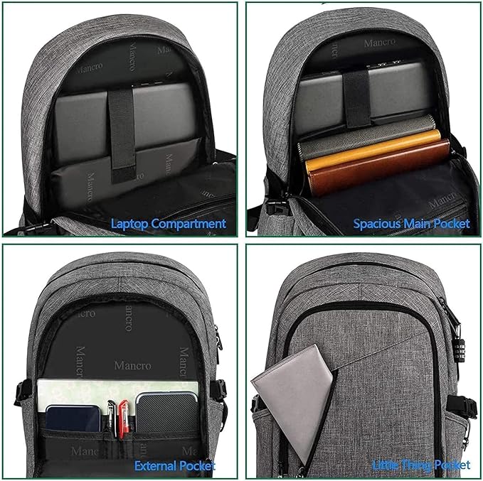Mancro 17.3 Inch Business Laptop Backpack Large Travel Backpack Lightweight Anti-Theft Laptop Backpack for Men & Women