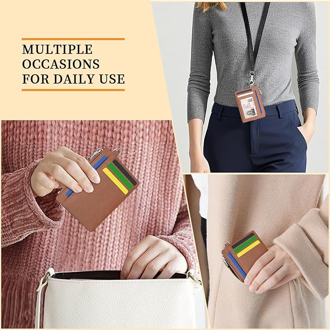 Hancynir Slim Wallet Women Credit Card Holder Minimalist Brown Vintage RFID Small Mini Card Case Front Pocket PU Leather Thin Travel Zipper Coin Cash ID Window Girls Wallet Gifts