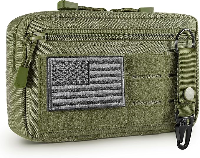 FRTKK Tactical Molle Admin Pouch Utility Laser Cut EDC Tool Pouch Bag Horizontal Modular Pouches Include US Flag Patch and Keychain