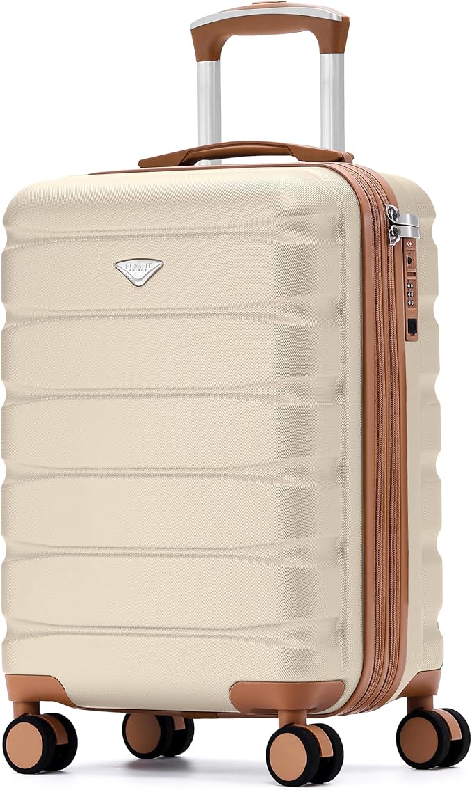 Flight Knight 21.5x15.5x9 Expandable Carry On Suitcase Hardside TSA Lock & USB C Port Lightweight Luggage Silent Double Spinner Wheels Maximum Canada Air Overhead Bag Airlines Approved Cream