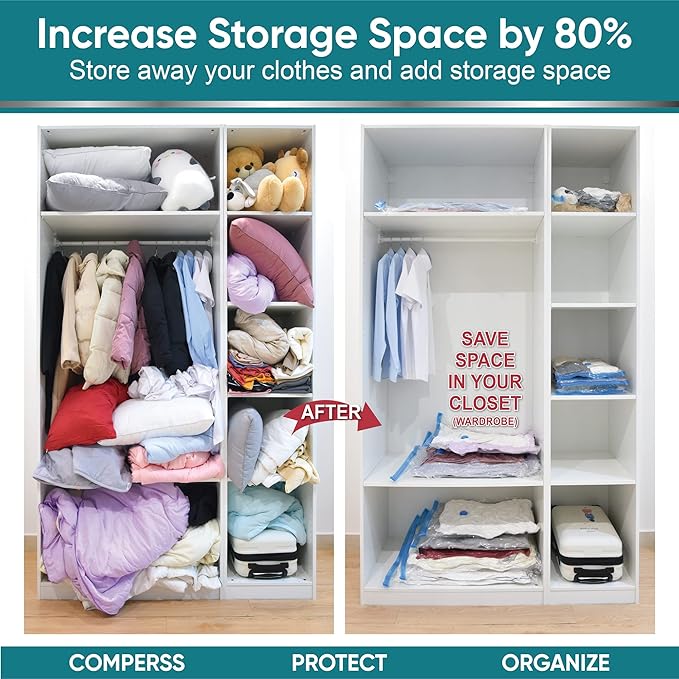 MattEasy Space Saver Vacuum Storage Bags, 6 Pack Jumbo Space Saver Bags with Pump, Storage Vacuum Sealed Bags for Clothes, Comforters, Blankets, Bedding (Jumbo)