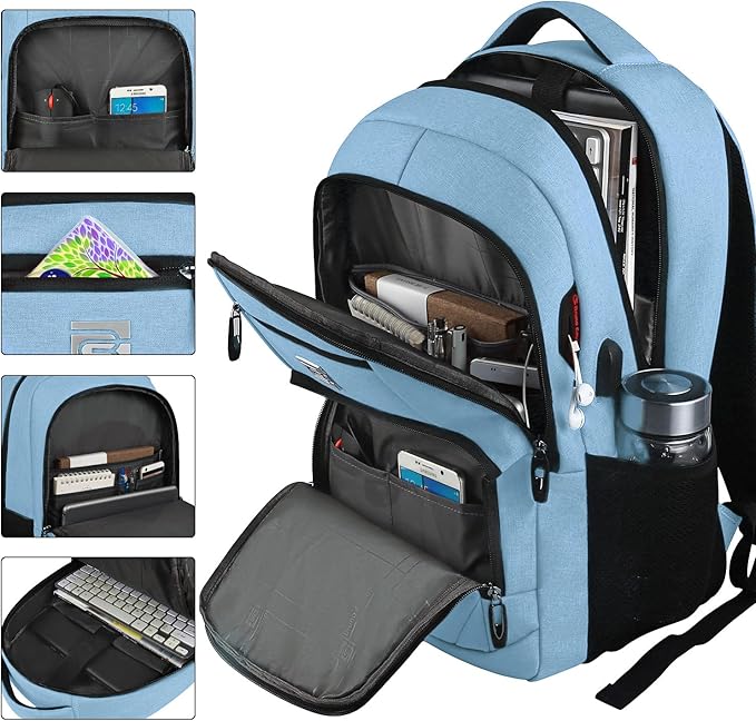 Volher Laptop Backpack,Business Travel Anti Theft Slim Durable Laptops Backpack,Water Resistant College Computer Bag for Women & Men Fits 15.6 Inch Laptop and Notebook-Pale Blue