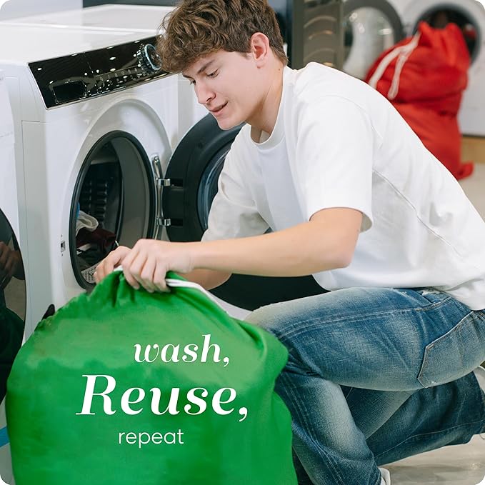 Nylon XL Laundry Bag - Locking Drawstring Closure, Machine Washable, These Large Bags Will Fit a Laundry Basket and Strong Enough to Carry up to Two Loads of Clothes (Green | 22" x 32")
