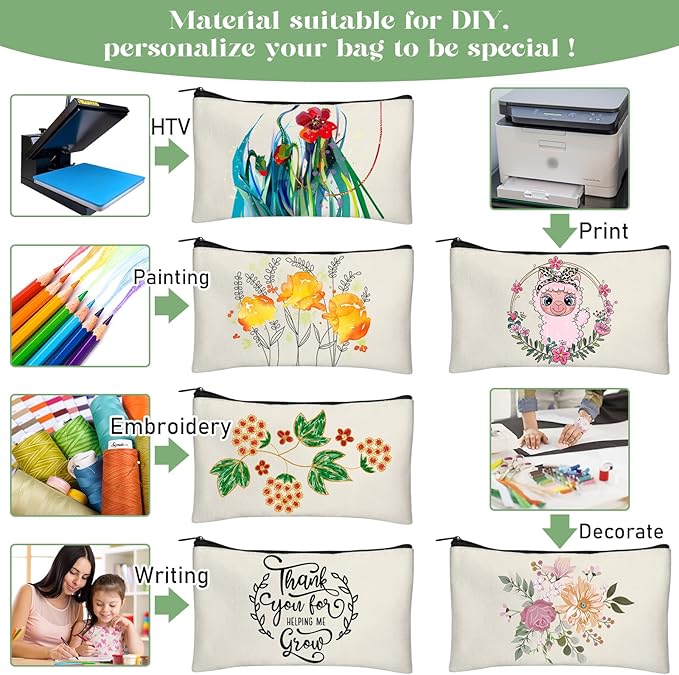 Legigo Blank Canvas Bag Zipper Pouch Makeup Bags Bulk - Multi-Purpose Canvas Pencil Pouch with Sturdy Zipper, Cosmetic Bag Travel Toiletry Bag for DIY Craft Projects, Storage (8.3 x 5 inches)