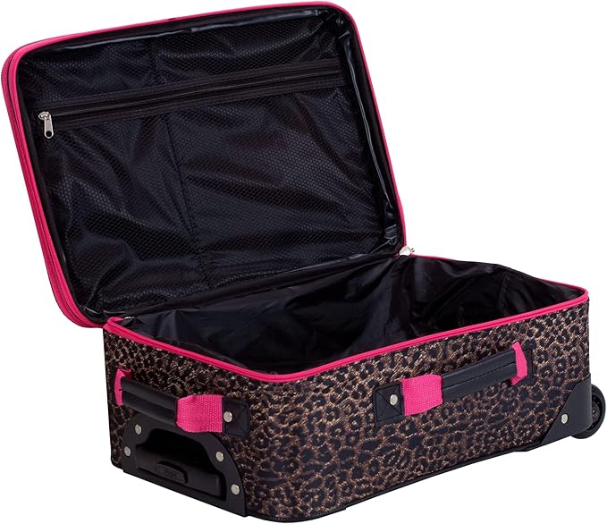 Rockland Jungle Softside Upright Luggage Set, Pink Leopard, 4-Piece Set (14/29/24/28)