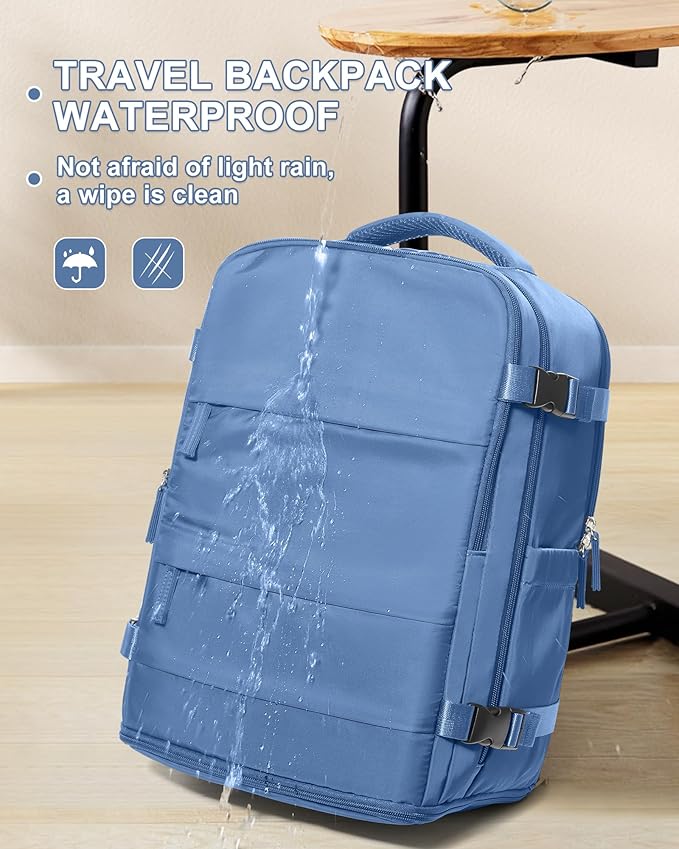 coowoz Large Travel Backpack Carry On for Women Man Waterproof Gym Backpacks with Laptop Compartment Mochila de Viaje Teacher Personal Item Backpack Rucksack Airplane Accessories Must Haves Sky Blue