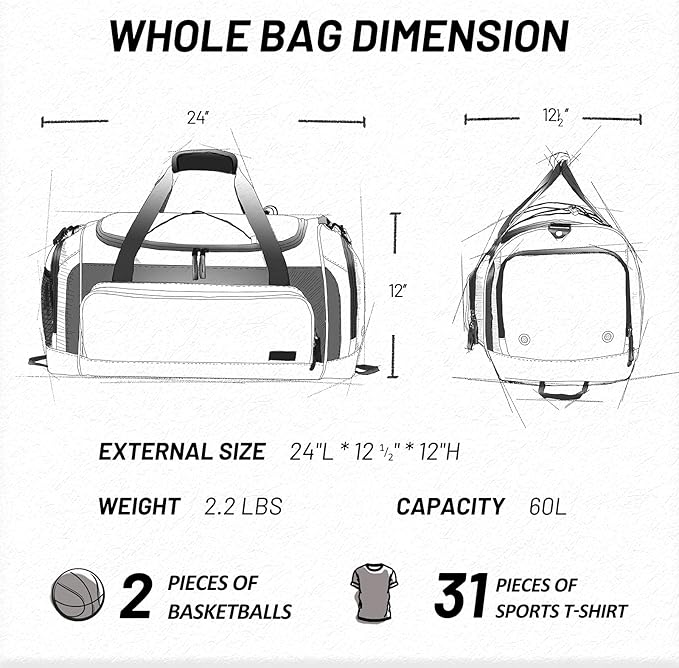 MIER Large Gym Bag for Men Sports Duffle Bag with Shoe Compartment 60L Lightweight Duffel Bags for Workout Fitness Travel