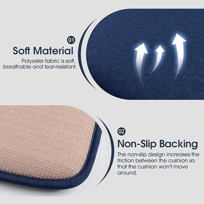 TushGuard Chair Cushions for Dining Chairs Set of 4, Soft Seat Cushions for Kitchen Chairs, Non-Slip Bottom with Ties, Comfortable Everyday Chair Pads, Navy Blue