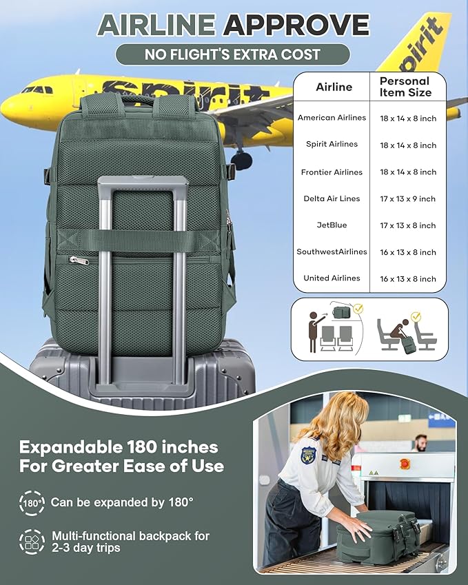 VECAVE Vacuum Travel Backpack with Pump for Women, Personal Item Carry on Backpacks Flight Approved 18x14x8 inches for Men,Laptop Waterproof Work Compression bags Casual Daypack. (Green)