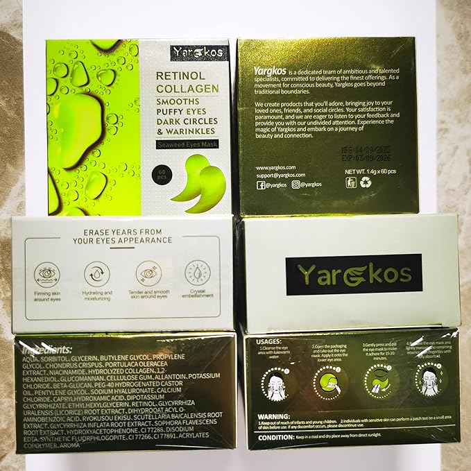 60 Pcs Green Under Eye Patches, 30 Pairs Undereye Mask for Dark Circles Puffy Eyes Treatment, Collagen Gel Pads Hydrating for Eye Bags Puffiness Wrinkle, Women Men Beauty Skin Care Products