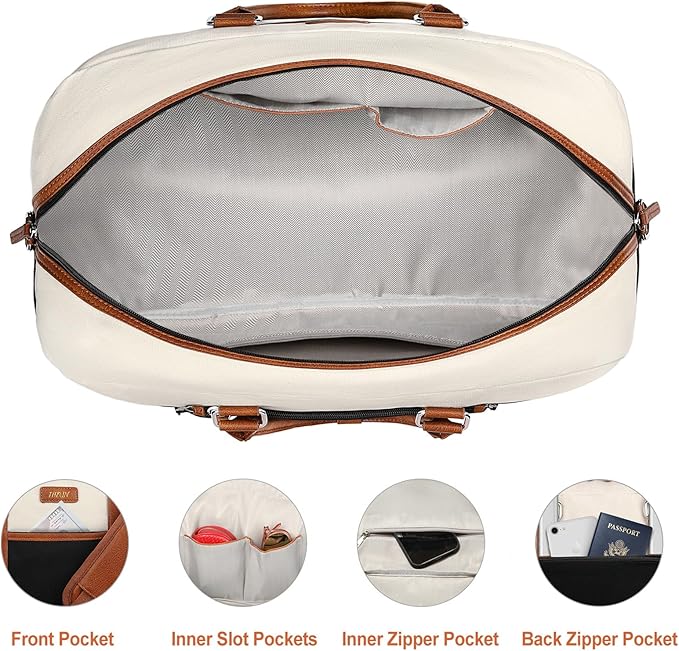 Weekender Bag for Women, Large Overnight Bag Canvas Travel Duffel Bag Carry On Tote with Shoe Compartment 21" 3Pcs Set