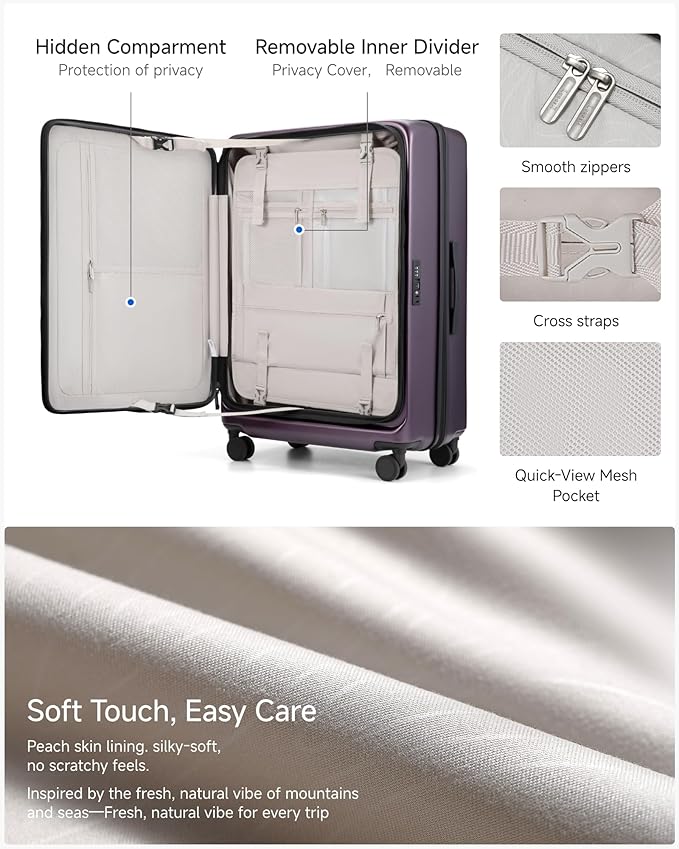 LUGGEX Checked Suitcase Top Opening, FLT Expandable Polycarbonate Hard Shell Suitcase with Wheels (FX-Lite, Purple, 30 Inch, 105L-115L)