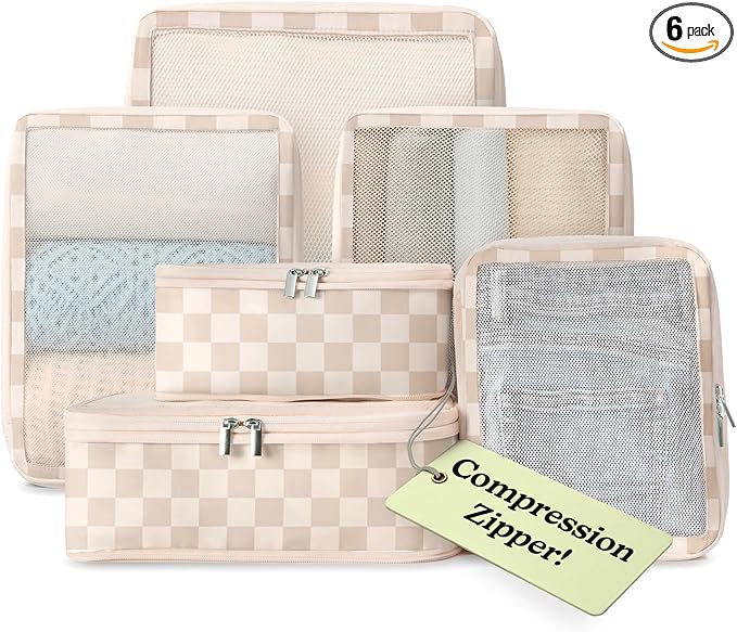 Vandel Space-Saving Compression Packing Cubes for Women, Men, 6-Pack Compressible Carry On Suit Case Organizer Luggage Packing Cubes for Travel Compression Organizer Bags for Luggage, Suitcase Cube