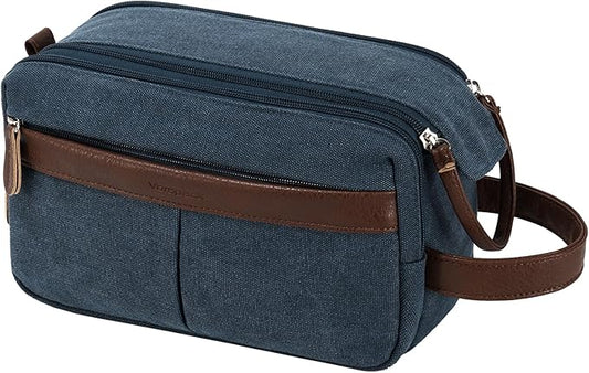 Vorspack Canvas Toiletry Bag for Men - Water Resistant Travel Bag for Toiletries, Bathroom Essentials, Accessories - Navy Blue