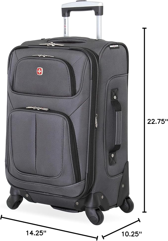 SWISSGEAR Sion Softside Expandable Spinner Luggage Durable Lightweight Travel Suitcase, Dark Grey, Carry-On 21-Inch