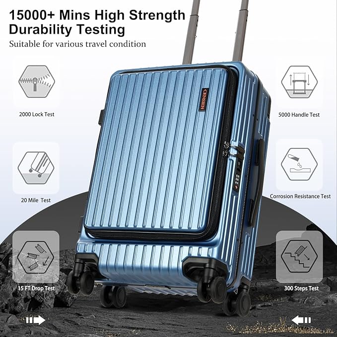 Carry On Luggage with Spinner Wheels, 20 Inch Airline Approved Suitcase, Lightweight ABS+PC Hard Shell Suitcases with Aluminum Frame, Top Opening, TSA Lock (Blue, 1 PC)