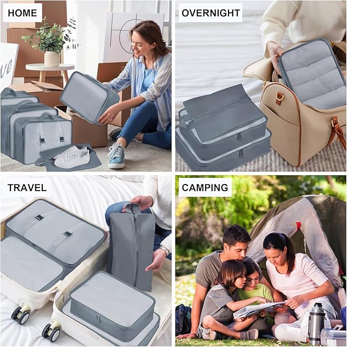Packing Cubes 7 Pcs Travel Packing Cubes for Suitcases Large Capacity Travel Luggage Organizer Bags for Carry-on Luggage (Grey)