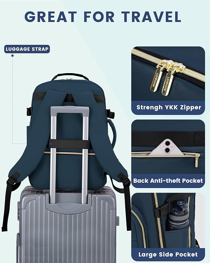 LOVEVOOK Travel Backpack for Women & Men 40L,Airline Approved Carry On Backpack Travel Essentials,TSA Carry on Luggage,Waterproof Personal Item Travel Bag,Suitcase with 3 Cubes,Dark blue green-Black