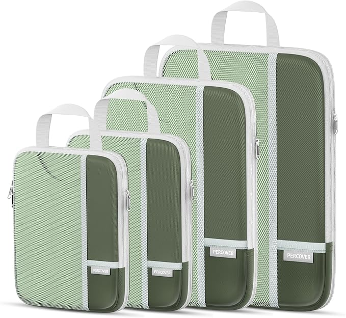 Percover Compression Packing Cubes 4-Piece Set, Packing Cubes Compression for Travel with Label Pockets, Travel Organizer for Carry On & Checked Luggage, Green