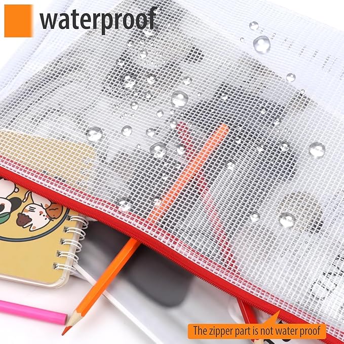 20PCS Mesh Zipper Pouch Bags, A4 13x9 Inches Waterproof Mesh Bags with Zipper, Plastic Zipper Pouch for Organizing, Mesh Bag for Travel Storage, 8 Colors Assortment