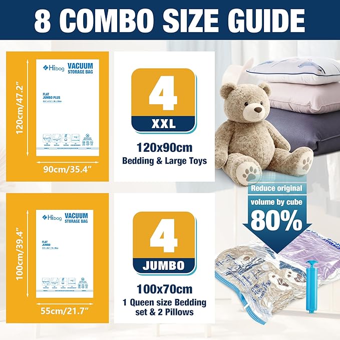 Vacuum Storage Bags Jumbo and XXL, Extra Large Vacuum Seal Bags for Bedding Blankets Comforters Clothing (5J+5XXL)