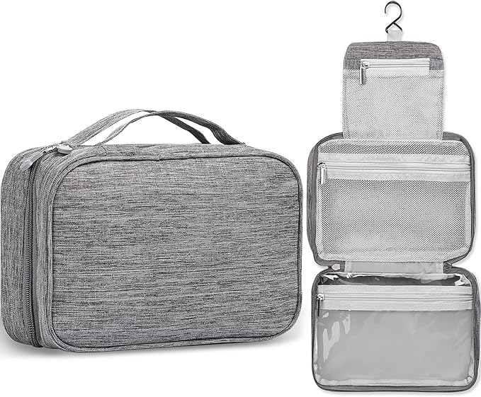 Etercycle Toiletry Bag for Women Men, Waterproof Hanging Toiletry Bags for Traveling, Portable Foldable Travel Wash bag with Hanging Hook, Shaving Bag for Bathroom Shower- Gray