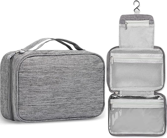 Etercycle Toiletry Bag for Women Men, Waterproof Hanging Toiletry Bags for Traveling, Portable Foldable Travel Wash bag with Hanging Hook, Shaving Bag for Bathroom Shower- Gray