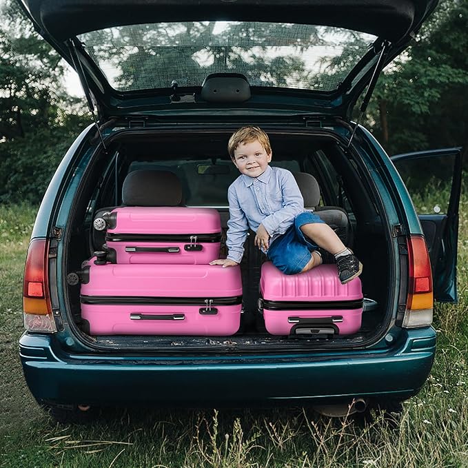 Karl home Luggage Set of 3 Hardside Carry on Suitcase Sets with Spinner Wheels & TSA lock, Portable Lightweight ABS Luggages for Travel, Business - Pink (20/24/28)